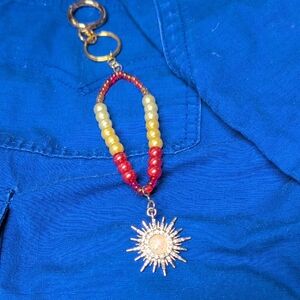 Sunburst Beaded Key Holder - Gold, Red, Yellow